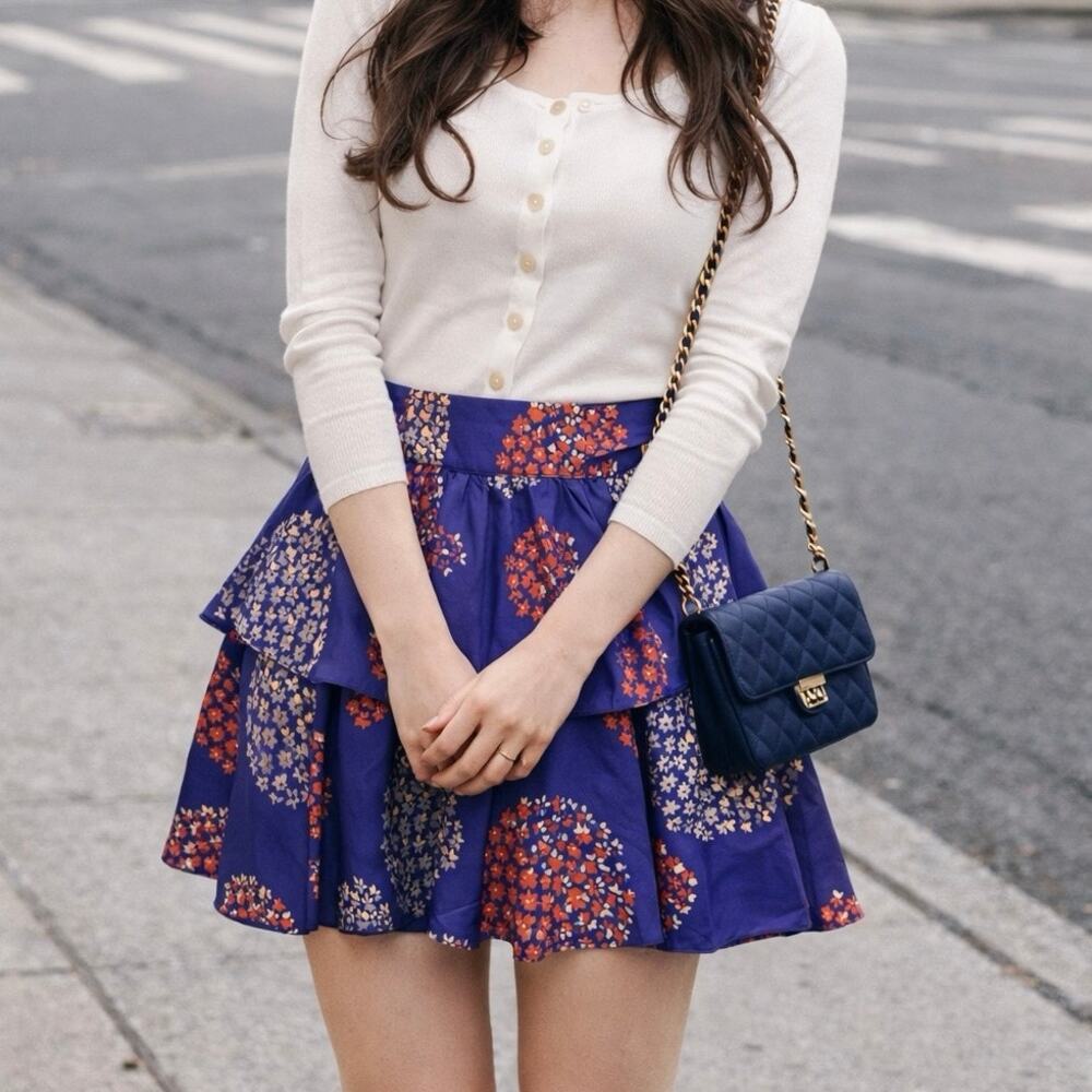 Y2K Anthropologie Odille Silk Tiered Floral Coquette Twee Mini Skirt Size 6